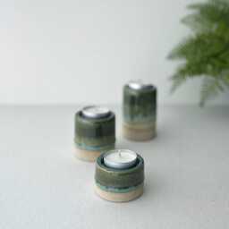 Handmade Green Glazed Stoneware Candle Holder Retro Home Decor - thumbnail 3