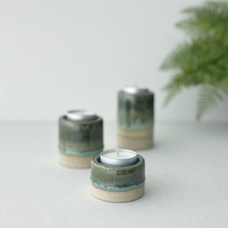 Handmade Green Glazed Stoneware Candle Holder Retro Home Decor - thumbnail 1