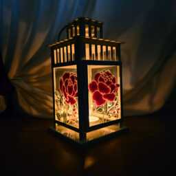 Hand Painted Lantern Peony Stained Glass Tealight Holder - thumbnail 4