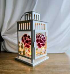 Hand Painted Lantern Peony Stained Glass Tealight Holder - thumbnail 1