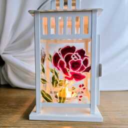 Hand Painted Lantern Peony Stained Glass Tealight Holder - thumbnail 3