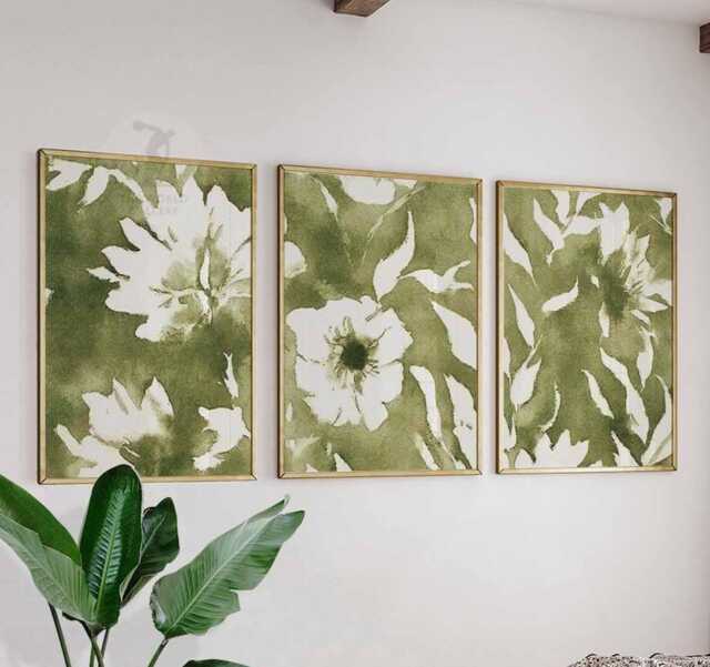 Set Of 3 Botanical Wall Art Prints, Green Watercolor Leaf Posters, Modern Nature Inspired Decor - image 1
