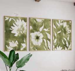 Set Of 3 Botanical Wall Art Prints, Green Watercolor Leaf Posters, Modern Nature Inspired Decor - thumbnail 1
