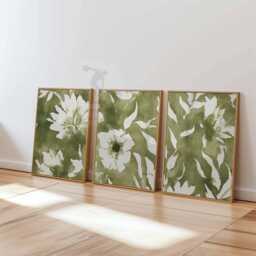 Set Of 3 Botanical Wall Art Prints, Green Watercolor Leaf Posters, Modern Nature Inspired Decor - thumbnail 3