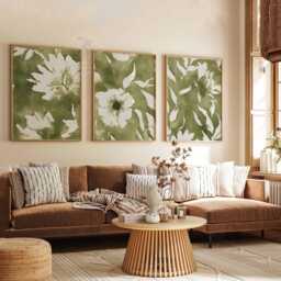 Set Of 3 Botanical Wall Art Prints, Green Watercolor Leaf Posters, Modern Nature Inspired Decor - thumbnail 2
