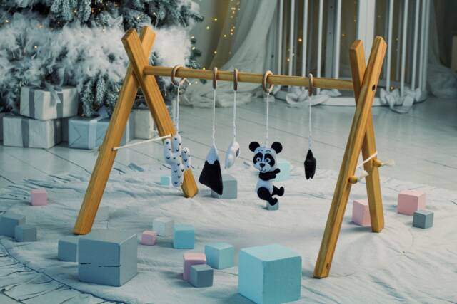 Monochrome Baby Gym, Montessori Activity Toy, Black White Contrast Hanging Nursery, Baby Play Gym Toys, Center - image 1