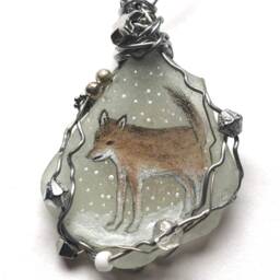 Hand Painted Fox Sea Glass Christmas Ornament - Beaded Wire Decoration - thumbnail 3