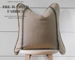 Clearance - Piped Edge Grain Sack Striped Pillow Cover Farmhouse Feed Double Black 3 Stripe Brown Fabric - thumbnail 1