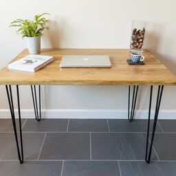 Industrial Reclaimed Wooden Desk With Hairpin Legs - Various Leg Colour Options Solid Wood Wax Finish - thumbnail 3