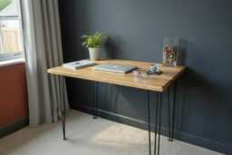 Industrial Reclaimed Wooden Desk With Hairpin Legs - Various Leg Colour Options Solid Wood Wax Finish - thumbnail 1