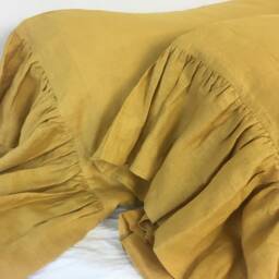 A Pair Of Mustard Gold Linen Pillow Covers Feature Mermaid Long Ruffles, French Country Style, Available in Standard, Queen Or King Size - thumbnail 3