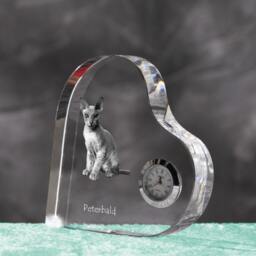 Peterbald - Crystal Clock in The Shape Of A Heart With Image Pure-Bred Cat - thumbnail 2