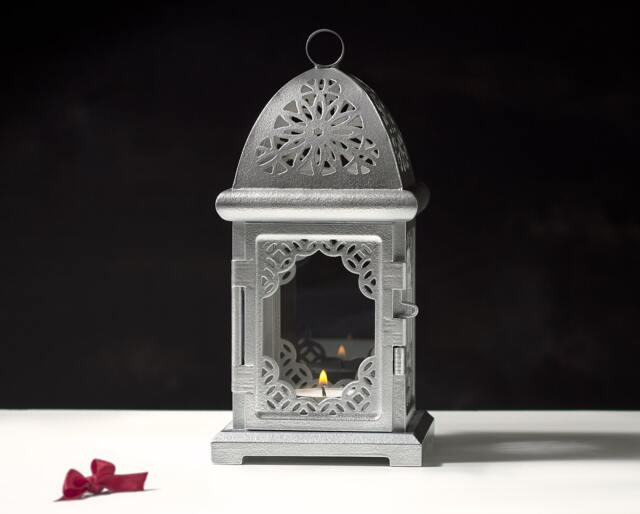 Set Of 2 Galactic Metallic Silver Candle Lantern For Leds Fairy Lights Tea Light Holders - Wedding Lanterns - image 1