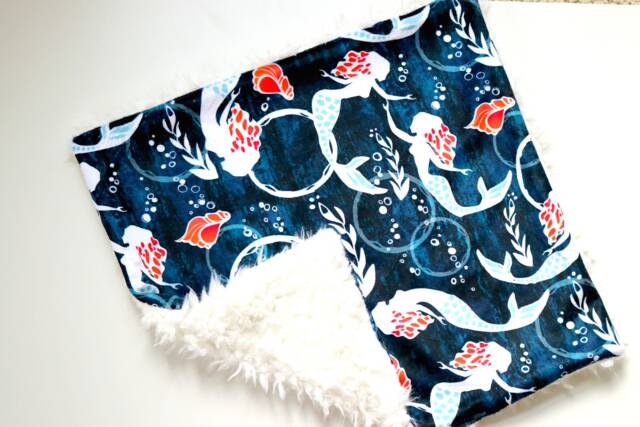 Dream Lovie. Security Blanket. Personalized Lovey. Faux Fur Navy Mermaids. Mini Baby Minky Shower Gift - image 1