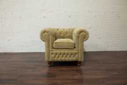Unique Mink Papyrus Mohair Fabric Chesterfield 1 Seater Armchair