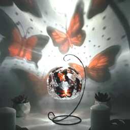 Red Butterfly Glass Candle Holder, Stain Hand Painted - thumbnail 1