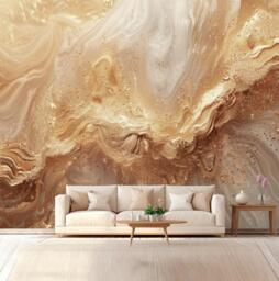 Golden Marbleized Wallpaper Beige Gray Fluid Wall Mural Sparkling Bedroom Gold Customizable Wall Decals Removable