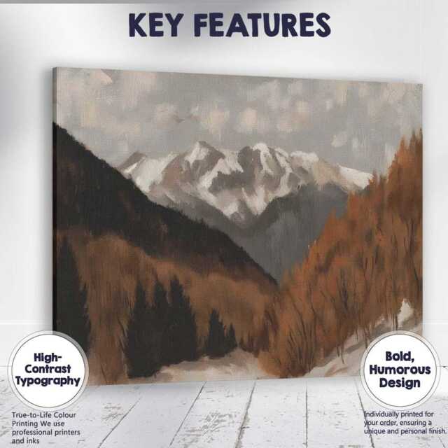 Snow Capped Mountain Autumn Valley Landscape Canvas Wall Art Print Decor Picture Ready To Hang - image 1
