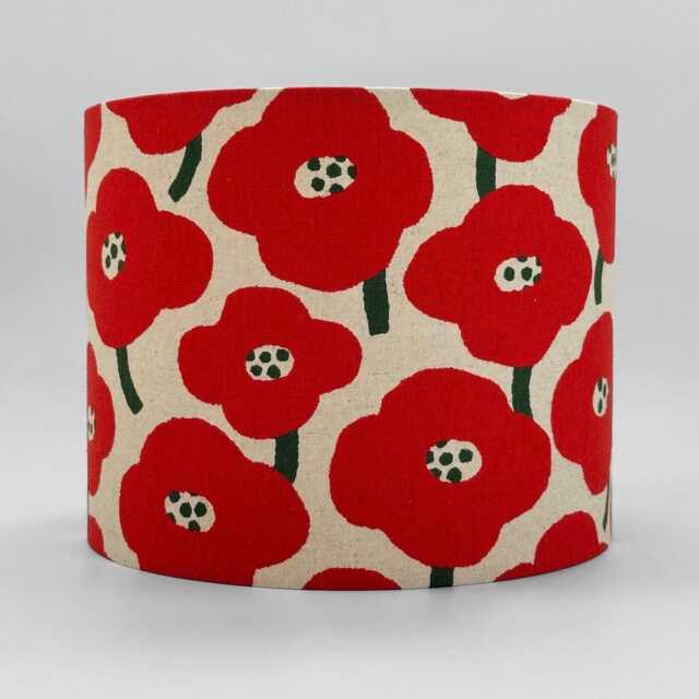 Handmade Stylish Poppy Flower Lampshade in Red Or Green. Modern Scandinavian Style. Japanese Canvas Cotton. Living Room/Kids - image 1