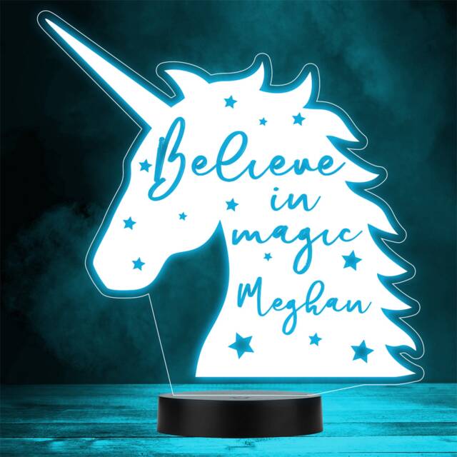 Unicorn Silhouette Believe in Magic Stars Led Personalised Gift Night Light - image 1