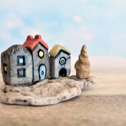 House Miniature Scene Made With Clay & Stone, Unique Gift, Ceramic Houses - thumbnail 3