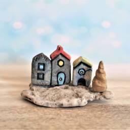 House Miniature Scene Made With Clay & Stone, Unique Gift, Ceramic Houses - thumbnail 2