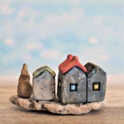 House Miniature Scene Made With Clay & Stone, Unique Gift, Ceramic Houses - thumbnail 4