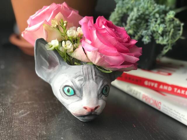 Custom Sphynx Cat Planter Hand-Painted Lover Gift - image 1