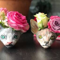 Custom Sphynx Cat Planter Hand-Painted Lover Gift - thumbnail 3