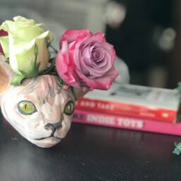 Custom Sphynx Cat Planter Hand-Painted Lover Gift - thumbnail 4