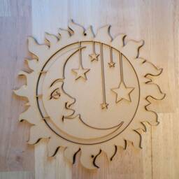 3D Wooden Celestial Wall Decor Sun, Moon & Stars - Diy Craft Project - thumbnail 2