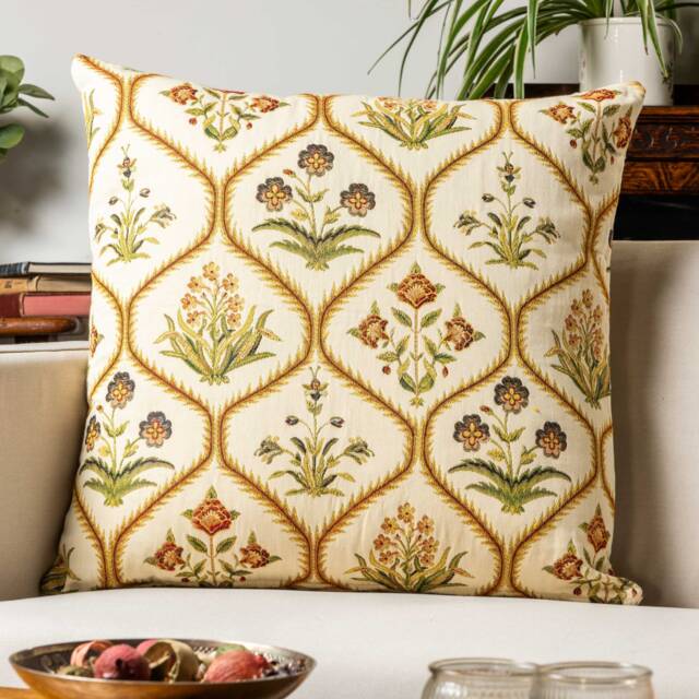 Jacobean Floral Bouquet Extra-Large Cushion. Antique Inspired Vintage Trellis Design On A Traditional Heavyweight Tapestry. 23X23 - image 1