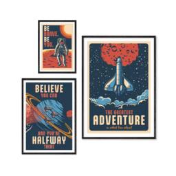 Unframed Space Theme Set Of 3 Prints For Kids Bedroom, Contemporary Prints, Home Wall Decor. Art. Motivational Quote - thumbnail 1