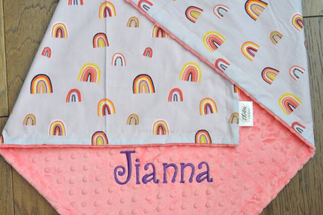 Personalized Rainbow Baby Blanket Rainbow-Personalized Minky Boy Girl-Rainbow Blanket-Rainbow Nursery-Birth Stat - image 1