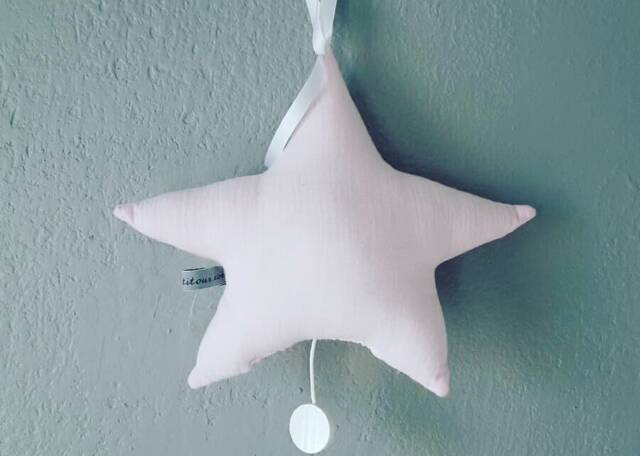 Mobile Musical Baby Form Star Light Pink Double Gauze Fabric