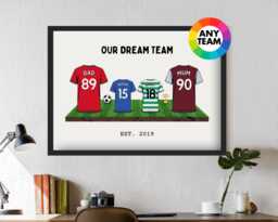 Personalised Family Dream Team Football Shirt Art Print - Frames Available Footy Fan Custom Gift For Dad Husband Him Artwork Soccer Decor - thumbnail 1