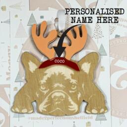 Personalised French Bulldog Christmas Ornament - Wooden Pet Bauble - thumbnail 2