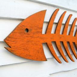 Fish Skeleton Decor Wall Wooden Art Beach Coastal Patio Or Outdoor Sign Lake House Bone - thumbnail 3