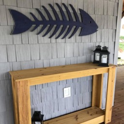 Fish Skeleton Decor Wall Wooden Art Beach Coastal Patio Or Outdoor Sign Lake House Bone - thumbnail 2