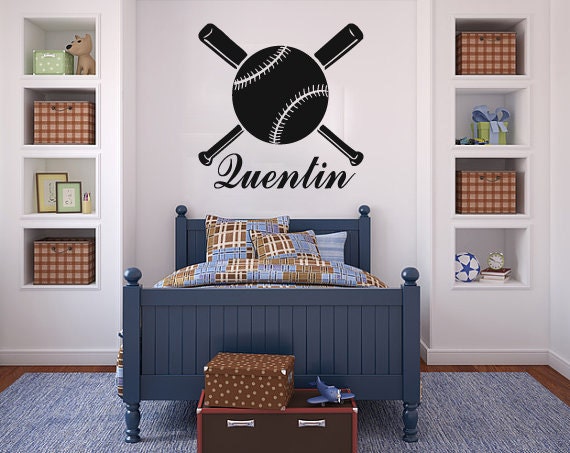 Baseball Bat Wall Decal Name Baby Personalized Sticker Custom Decals Vinyl Art Home Decor Mural Nursery Gym Sports Shop Ms196 - image 1