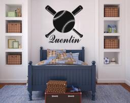 Baseball Bat Wall Decal Name Baby Personalized Sticker Custom Decals Vinyl Art Home Decor Mural Nursery Gym Sports Shop Ms196 - thumbnail 1