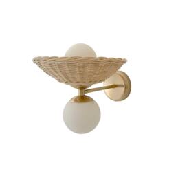 Minimal Rattan Globe Sconce Double Light Modern Rustic Lighting Brass Wall Lamp