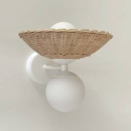 Minimal Rattan Globe Sconce Double Light Modern Rustic Lighting Brass Wall Lamp - thumbnail 4