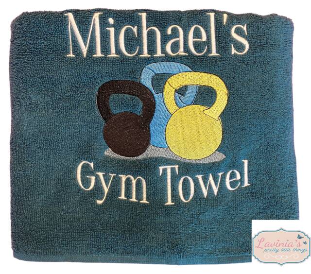 Mens Gym Personalised Towel, Embroidered Kettlebells Kettlebell Custom Name Design Name, Gifts - image 1