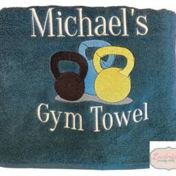 Personalised Gym Towel, Embroidered Kettlebell Design, Custom Name Gift - thumbnail 2