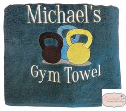 Mens Gym Personalised Towel, Embroidered Kettlebells Kettlebell Custom Name Design Name, Gifts - thumbnail 1
