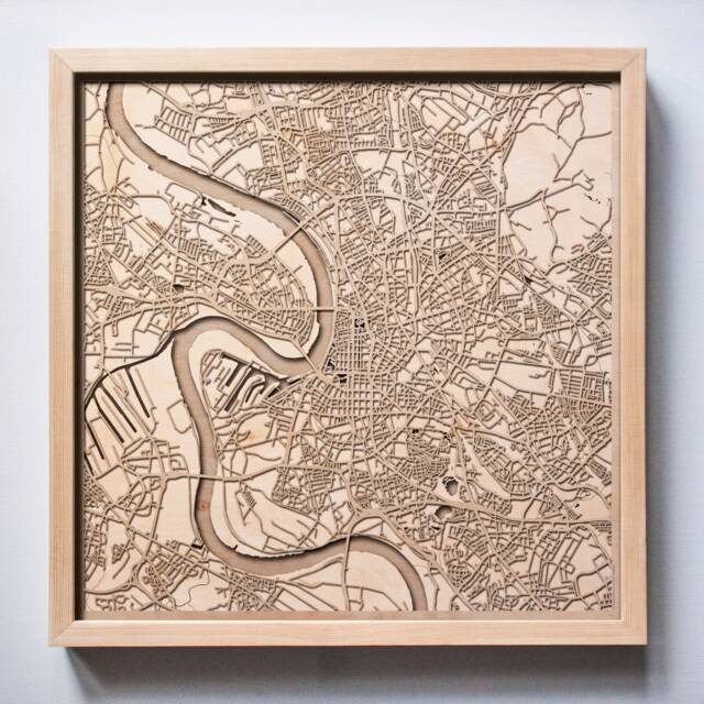 Dusseldorf Wood Map - Laser Cut City Streets, Framed 3D Wall Art - image 1