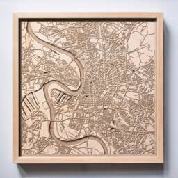 Dusseldorf Wood Map - Laser Cut City Streets, Framed 3D Wall Art - thumbnail 1