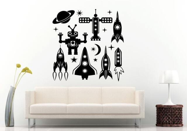 Star Space Ship Spaceship Fighter Galaxy Rocket Satellite Robot Planet Wall Decal Vinyl Sticker Mural Room Decor L1219 - image 1