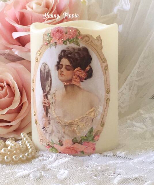Victorian Lady Flameless Candle Shabby Chic Pink Rose Led Decor - image 1